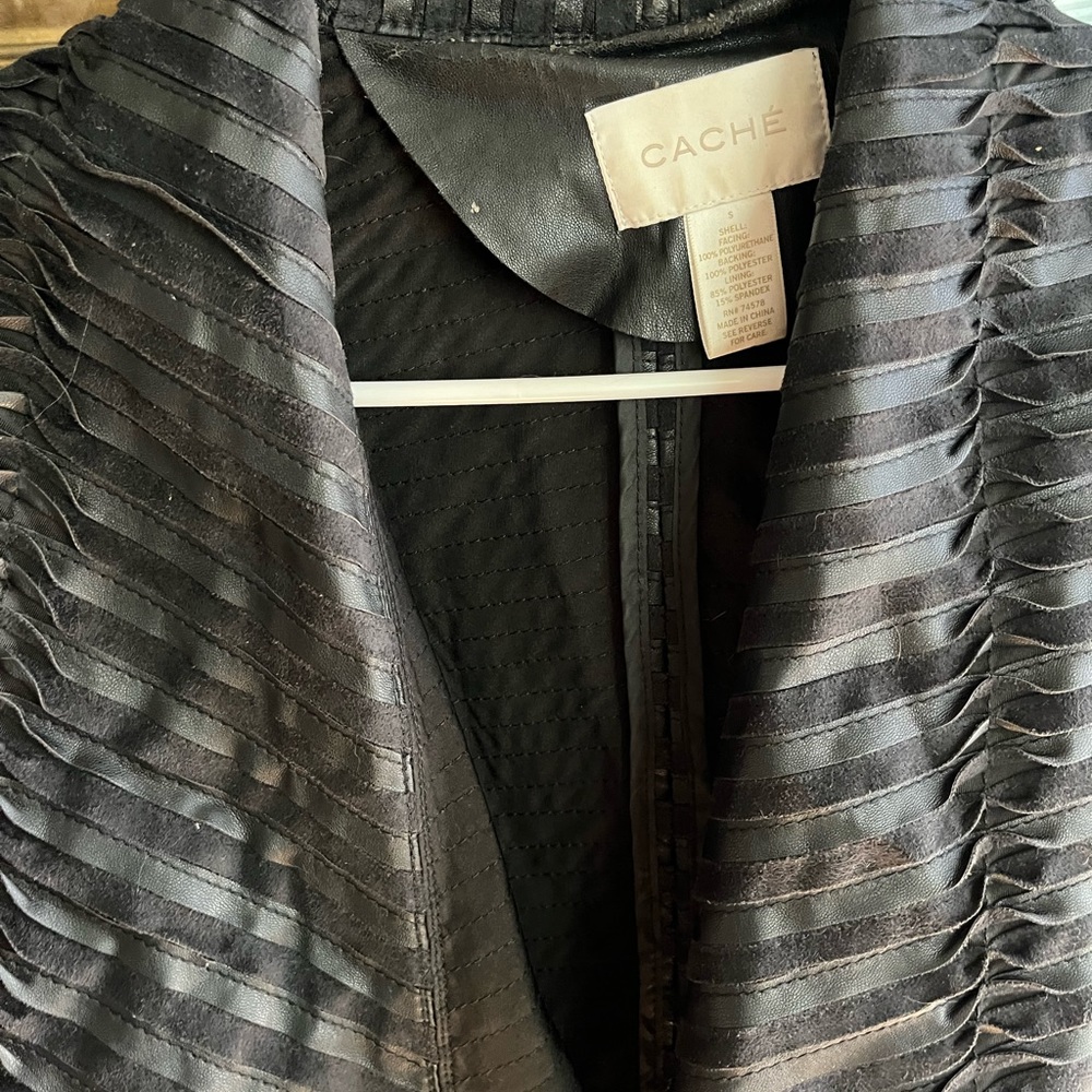 Cache Textured Leather Jacket - Draped Ruffles - image 4